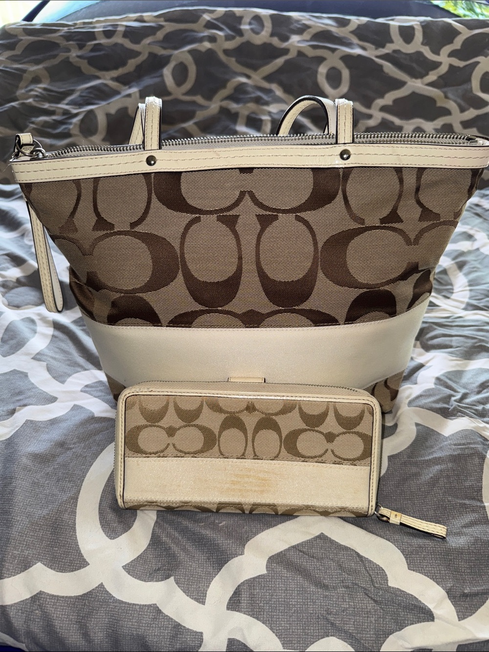 Coach Signature canvas shoulder bag and wallet